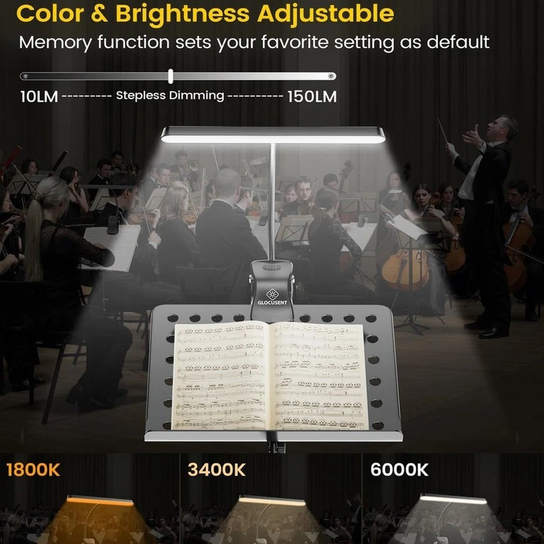 Led Music Stand Light – Super Bright Eye-Caring Clip-On Piano Light, Usb-C Rechargeable, Dimmable For Music Sheets And Reading 14891219878212-1