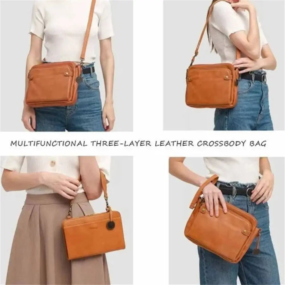 Three-Layer Leather Crossbody Shoulder & Clutch Bag 8490856546606-1
