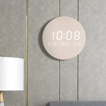 Led Wooden Wall Clock With Temperature Display, Silent Nordic Style 14815612272966-1