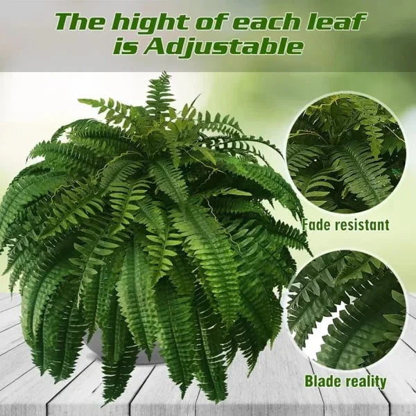 2Pc UV Resistant Artificial Boston Fern - Lifelike, Waterproof & Maintenance for Outdoor Décor 9945609568577-1