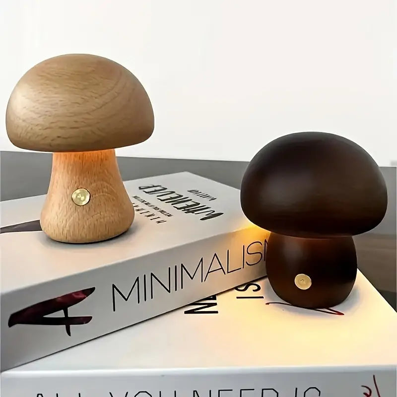 Rustic Wooden Mushroom Night Lamp