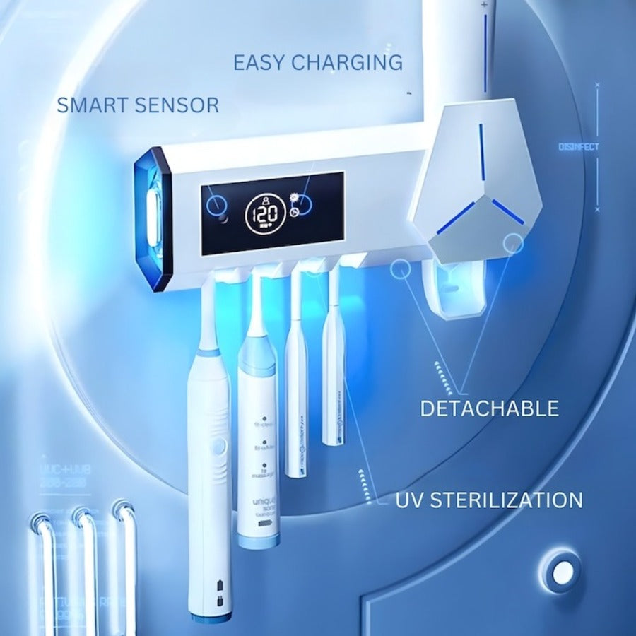 Smart UV Toothbrush Holder - Multifunctional Toothbrush Sanitizer, Disinfector & Automatic Toothpaste Dispenser Squeezer 7981556662470-1