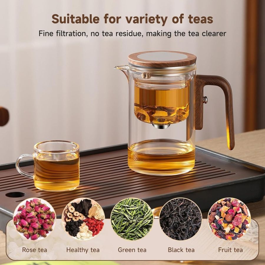 Glass Tea Brewer with Filter - Borosilicate Glass - Wooden Handle - 520ml - 720ml 15152381559110-1