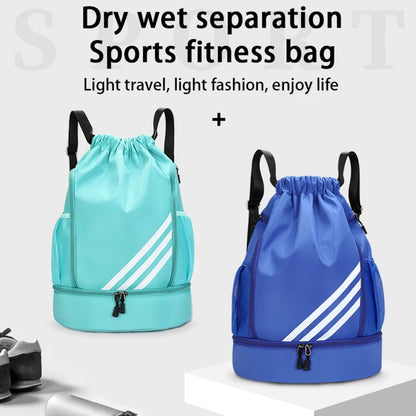 Waterproof Sports Drawstring Backpack Large Capacity Shoe Compartment Black 8512795148590-1