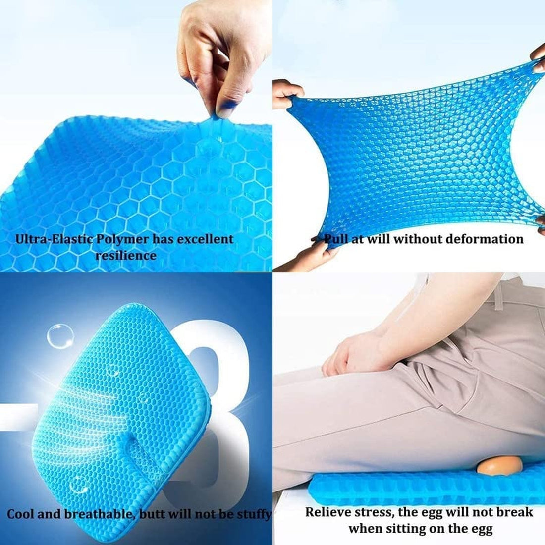 Orthopedic Gel Seat Cushion for Pressure Relief, Tailbone Pain & Lower Back Support - Ideal for Office Chair, Car & Wheelchair Use 9878962929985-1