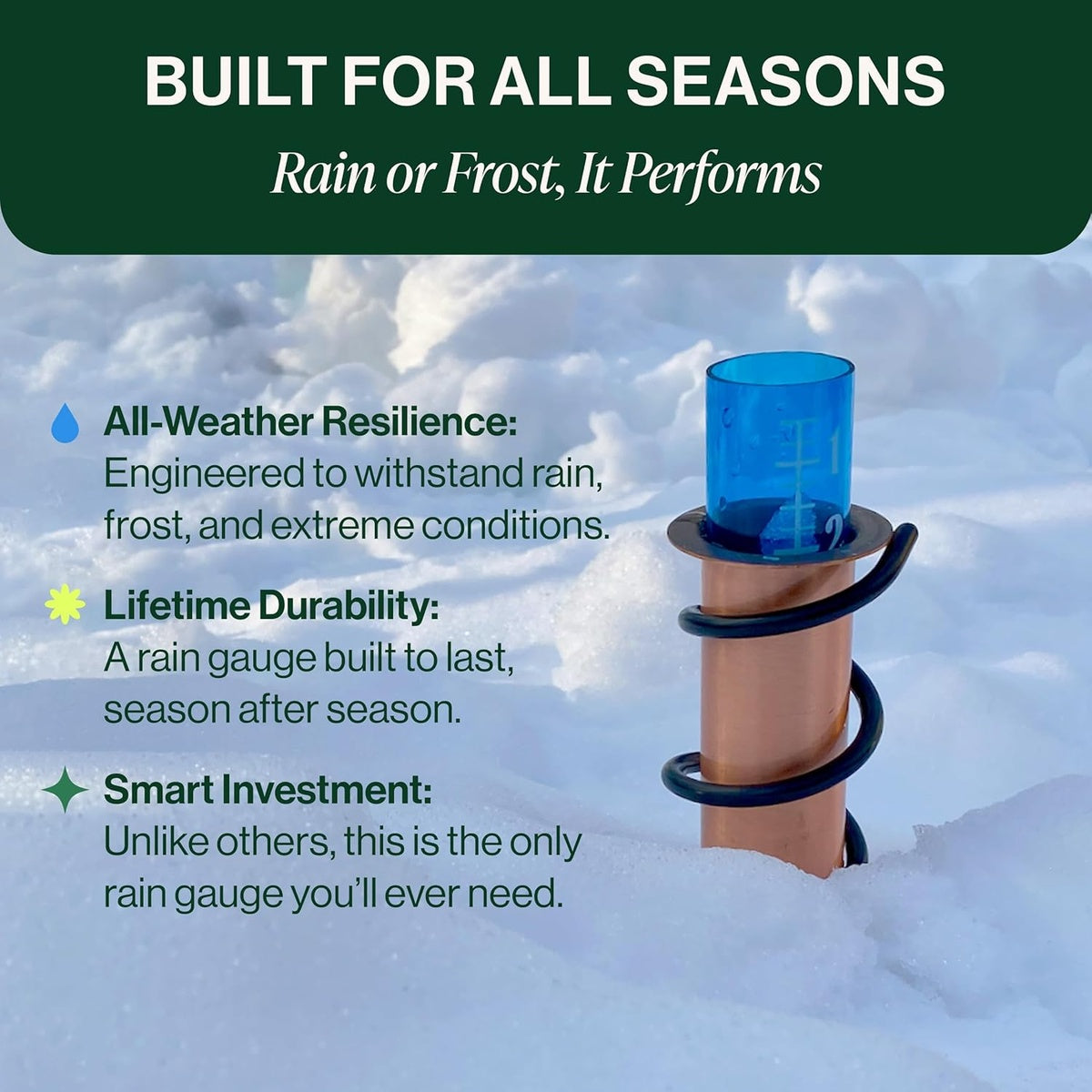 Copper Rain Gauge - Durable, Floating Design for Home Garden & Lawn Water Measurement 9957152260417-1