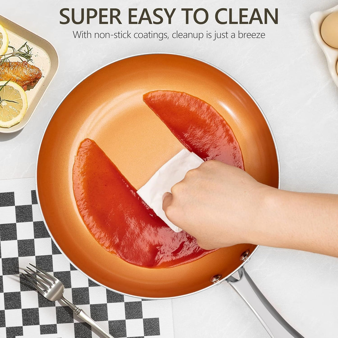 Professional Copper Pan With Non-Stick Coating & Perfect Heat Distribution 10373625774344-1