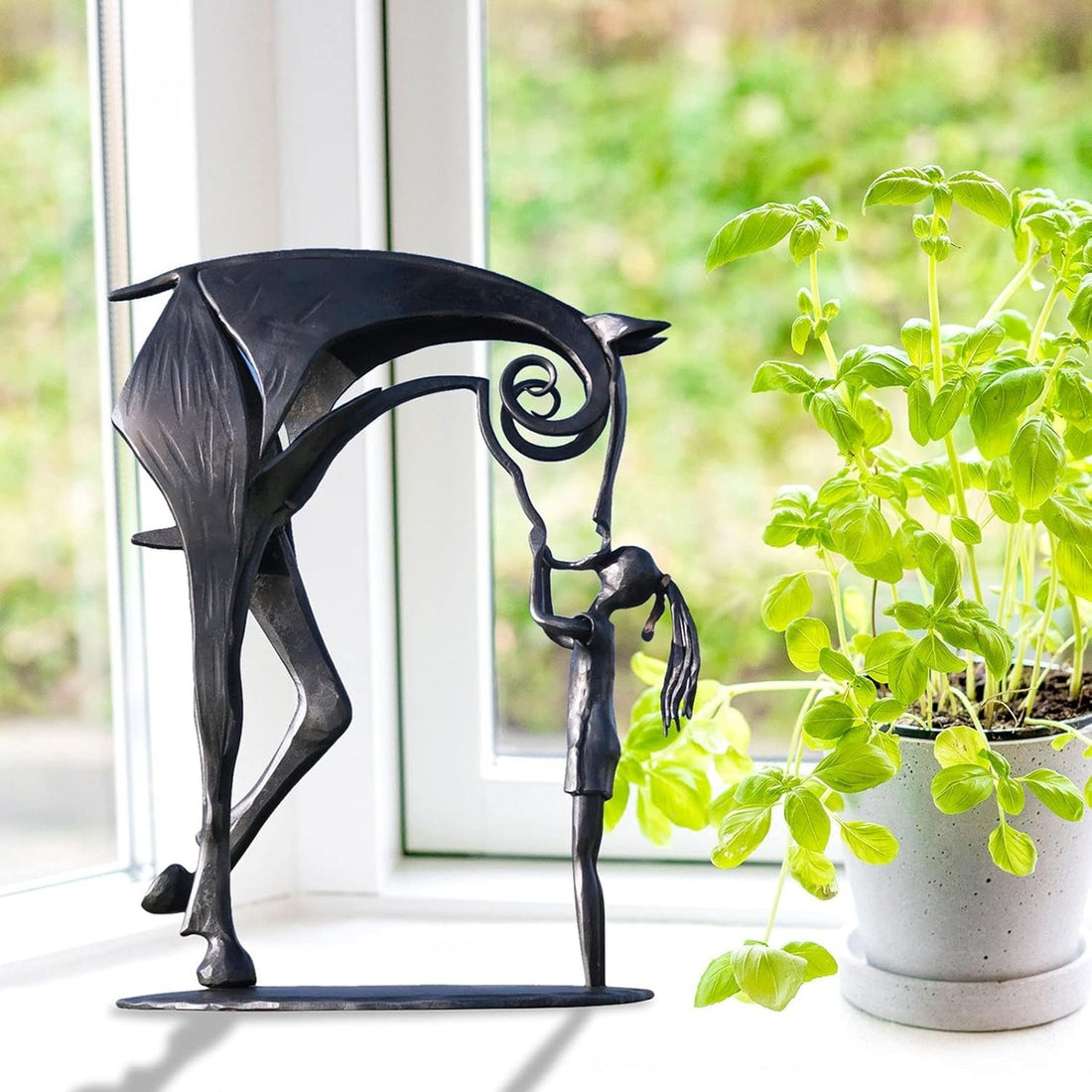 Metal Garden Horse Kiss Sculpture Outdoor Waterproof Yard Decor 8496310026542-1