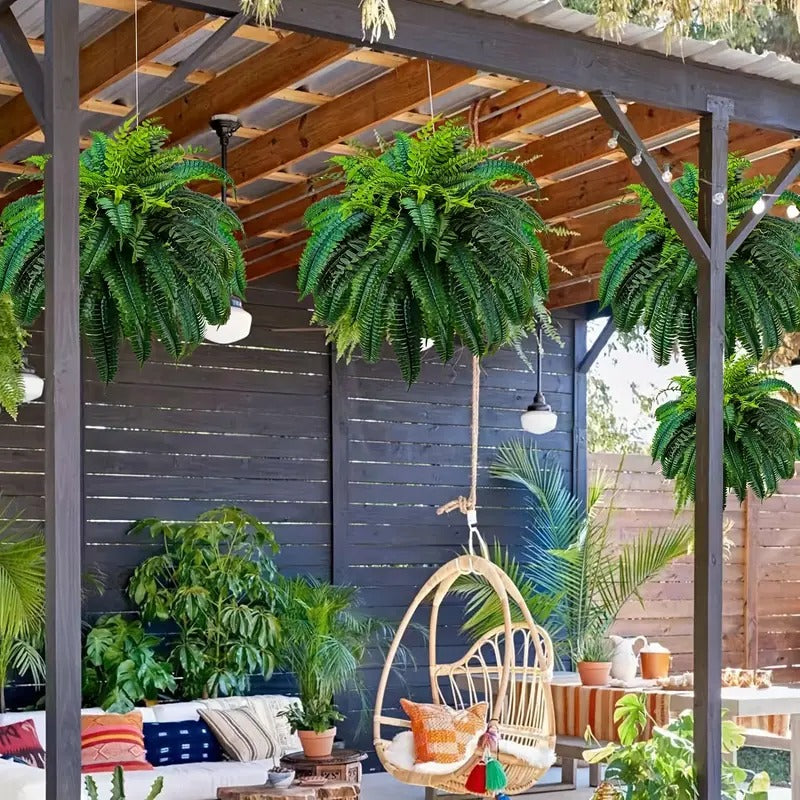 2Pc UV Resistant Artificial Boston Fern - Lifelike, Waterproof & Maintenance for Outdoor Décor 9945609568577-1