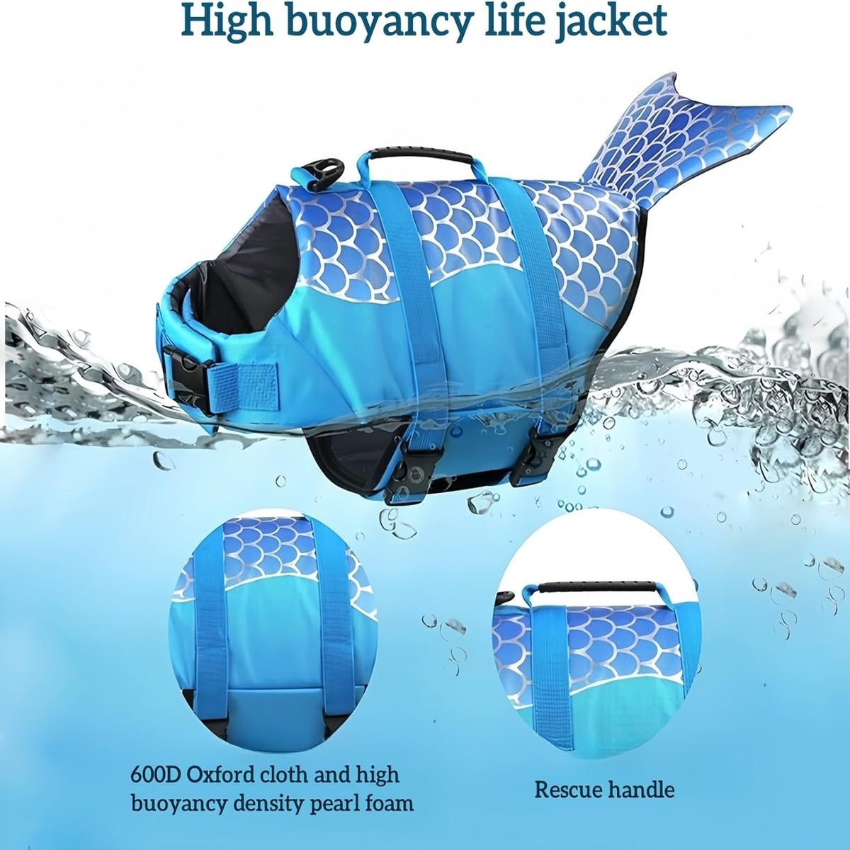 Size XS Beige And Blue Sailboat Pattern Pet Life Jacket for Dogs - Summer Swimming Safety Vest with Shark Fin for Small to Large Breeds V888-ELOSUNG23303