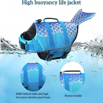 Size XS Beige And Blue Sailboat Pattern Pet Life Jacket for Dogs - Summer Swimming Safety Vest with Shark Fin for Small to Large Breeds V888-ELOSUNG23303
