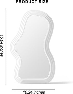 Mokoze Asymmetrical Wall-Mounted Mirror, Creative Unique Decorative Mirrors, Funky Wavy Mirror 15.94"X10.24" Irregular Border White Mirror For Bathroom Living Room Decoration