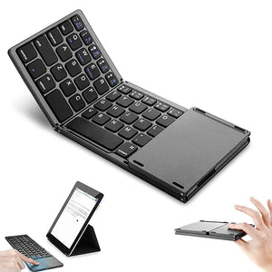 Tri-Folding Wireless Keyboard With Touchpad For Pc And Tablets