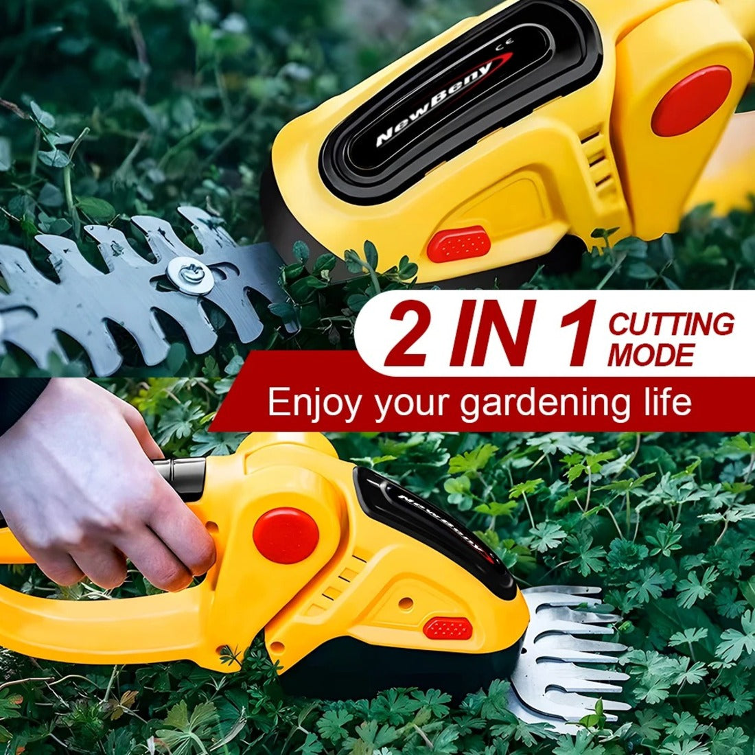 Cordless Hedge & Shrub Trimmer - 2-in-1 Cutting Heads, Lightweight & Ergonomic for Effortless Garden Maintenance 9952492224833-1