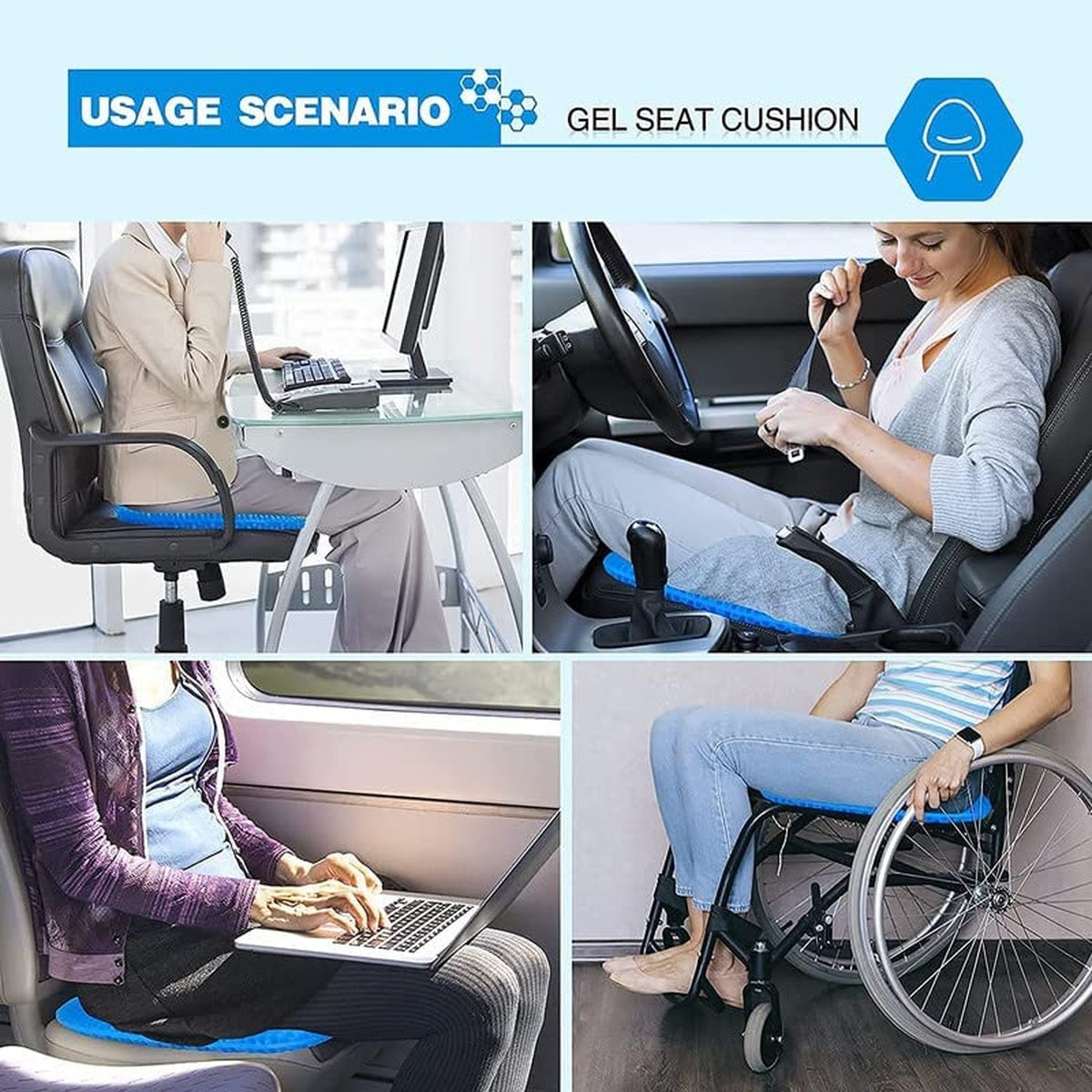 Orthopedic Gel Seat Cushion for Pressure Relief, Tailbone Pain & Lower Back Support - Ideal for Office Chair, Car & Wheelchair Use