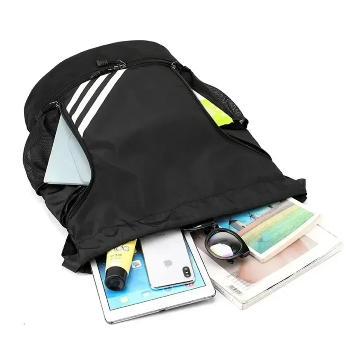 Waterproof Sports Drawstring Backpack Large Capacity Shoe Compartment Black 8512795148590-1