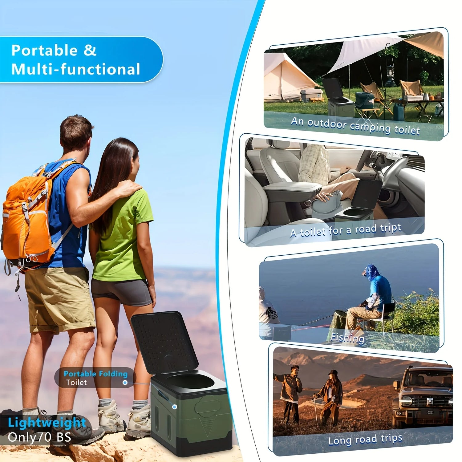 Portable Folding Toilet - Lightweight Outdoor Potty Multifunctional Mobile Toilet for Adults 8027307049158-1