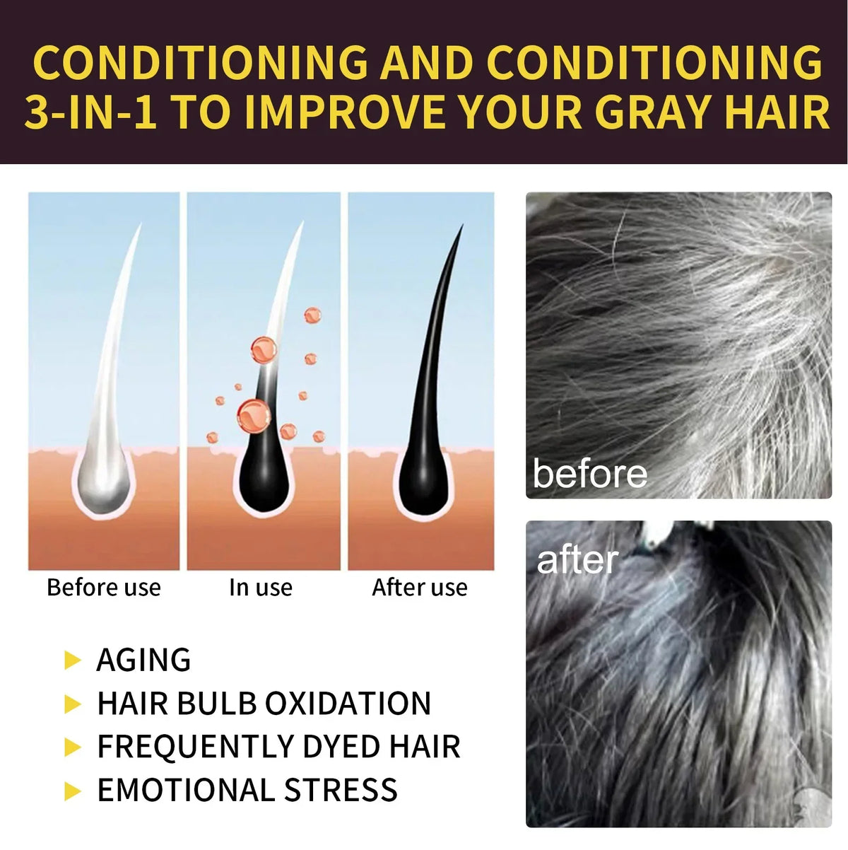 500ml Hair Dye for Dark Hair - Covers Gray, Easy, Nourishing, Long-Lasting 1005008209691281-Black