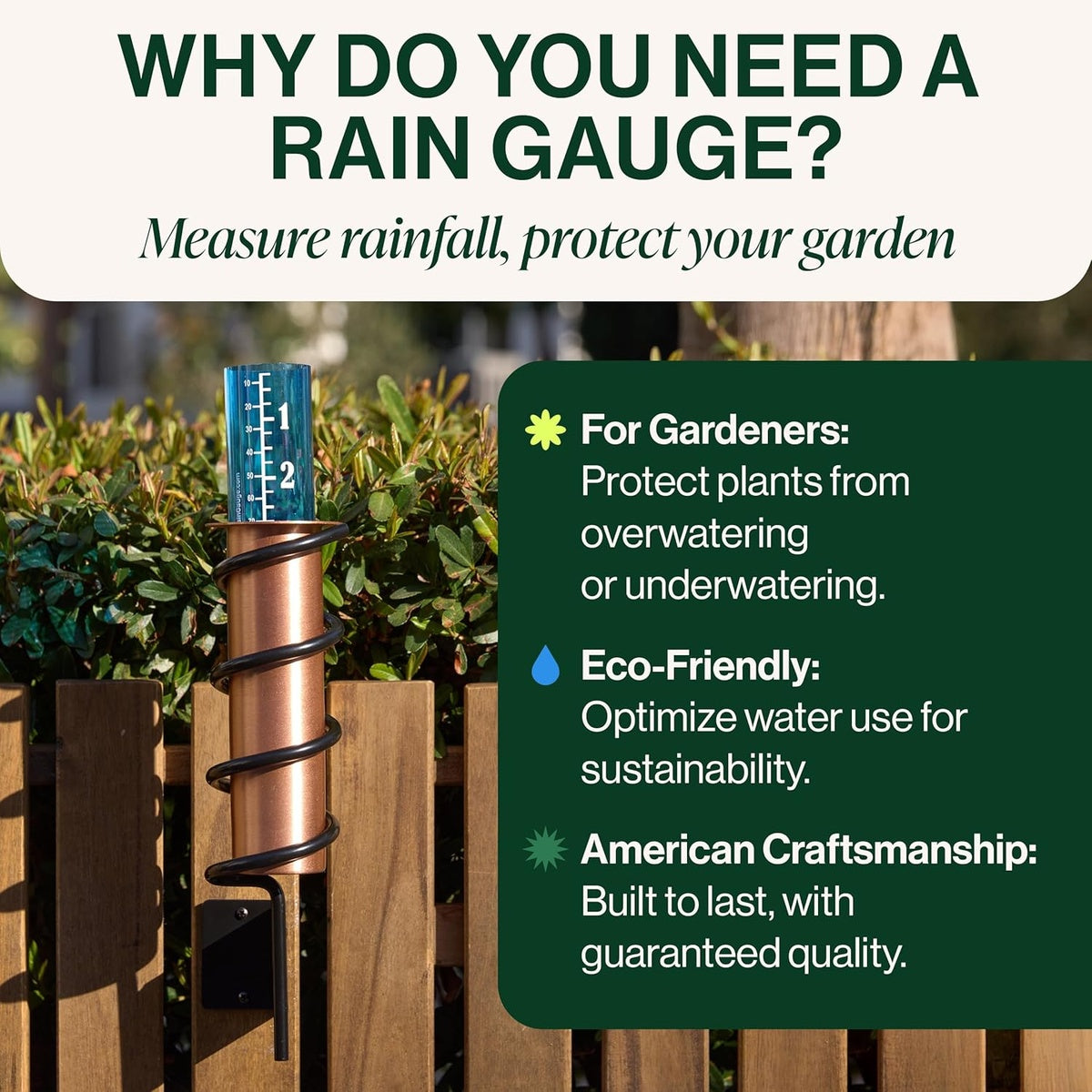 Copper Rain Gauge - Durable, Floating Design for Home Garden & Lawn Water Measurement 9957152260417-1