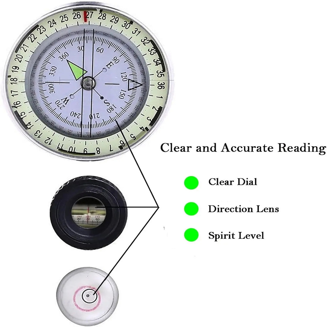 Military Compass | Waterproof Aluminum Alloy | Clinometer & Sighting Lens | Survival, Camping & Hiking 15146751164742-1