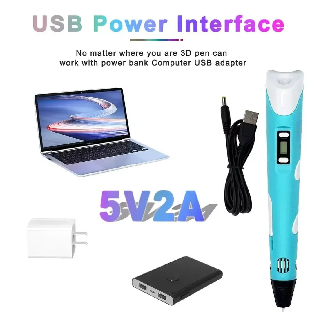 Creative 3D Printing Pen Set with 9 Meter Colorful Filament Bundle 7877390237939-2