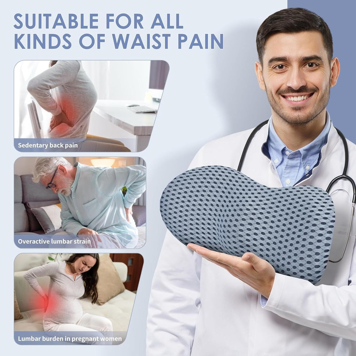 Ergonomic Lumbar Support Cushion for Lower Back Pain Relief - Ideal for Office, Driving, and Home Use 9878962897217-1