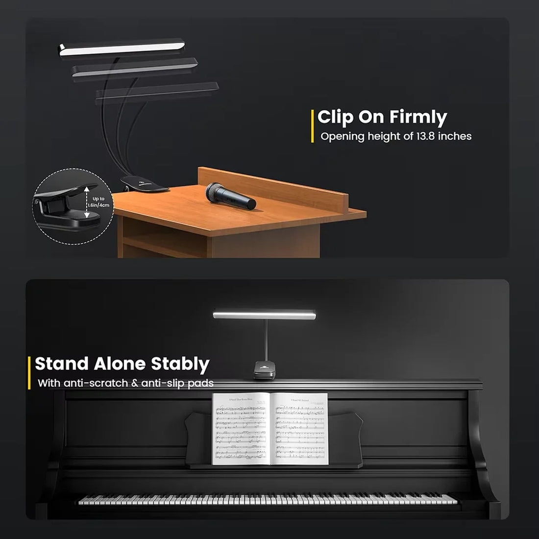 Led Music Stand Light – Super Bright Eye-Caring Clip-On Piano Light, Usb-C Rechargeable, Dimmable For Music Sheets And Reading 14891219878212-1