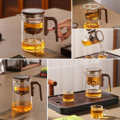 Glass Tea Brewer with Filter - Borosilicate Glass - Wooden Handle - 520ml - 720ml 15152381559110-1