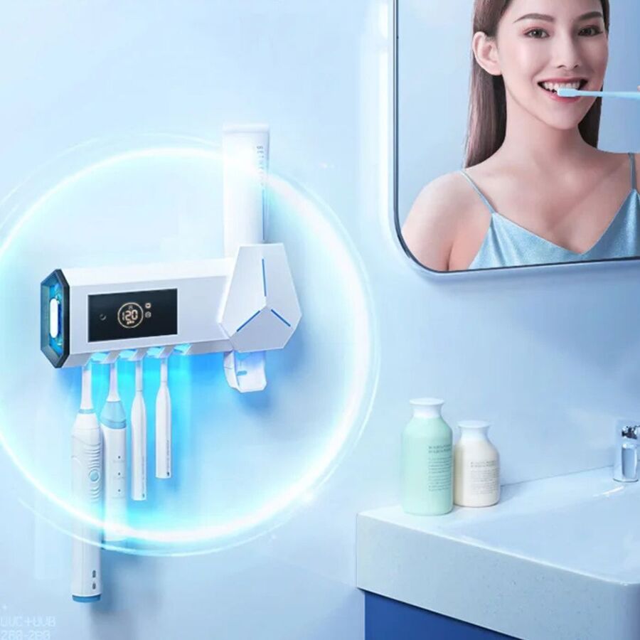 Smart UV Toothbrush Holder - Multifunctional Toothbrush Sanitizer, Disinfector & Automatic Toothpaste Dispenser Squeezer 7981556662470-1