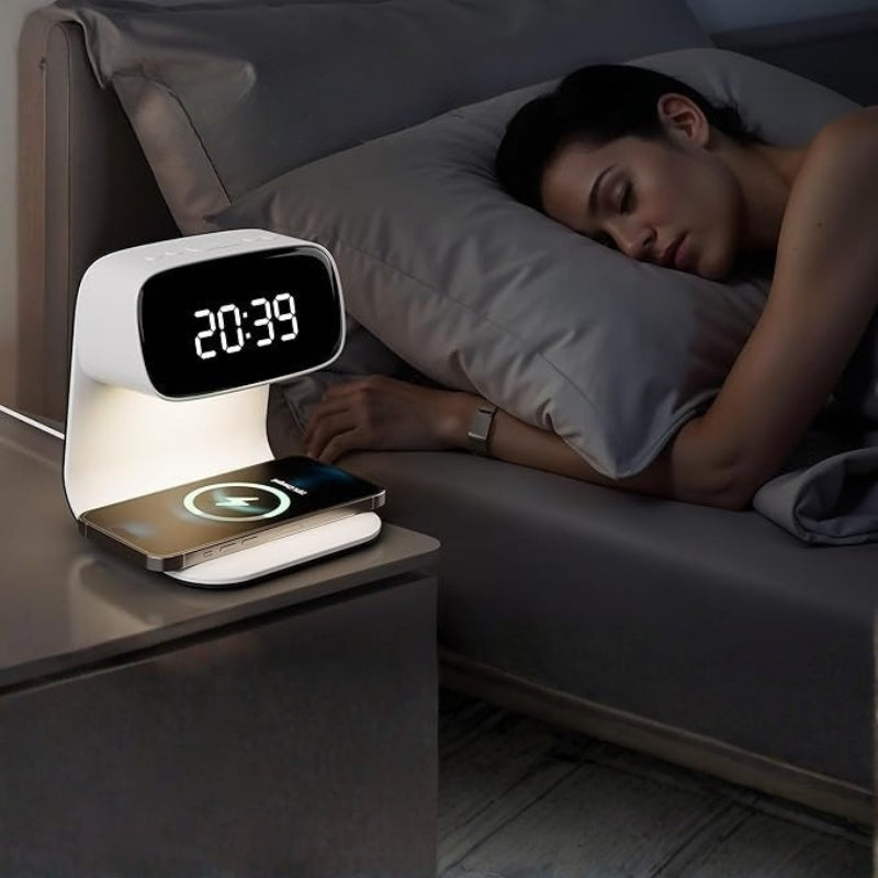 Creative 3-in-1 Bedside Lamp – Wireless Phone Charger & Smart Alarm with LCD Display for a Sleek, All-in-One Nightstand Upgrade 8361995010246-1