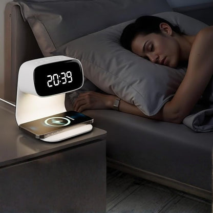 Creative 3-in-1 Bedside Lamp – Wireless Phone Charger & Smart Alarm with LCD Display for a Sleek, All-in-One Nightstand Upgrade 8361995010246-1