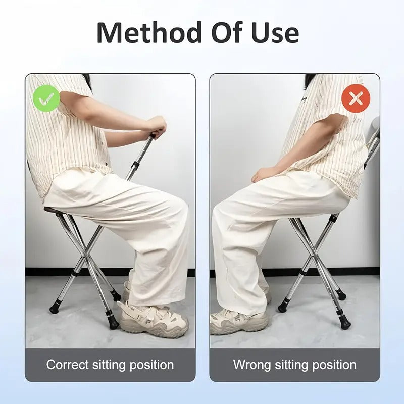 1Pc Folding Cane Seat Crutch Stool Adjustable Height Lightweight Portable 9537231159598-1