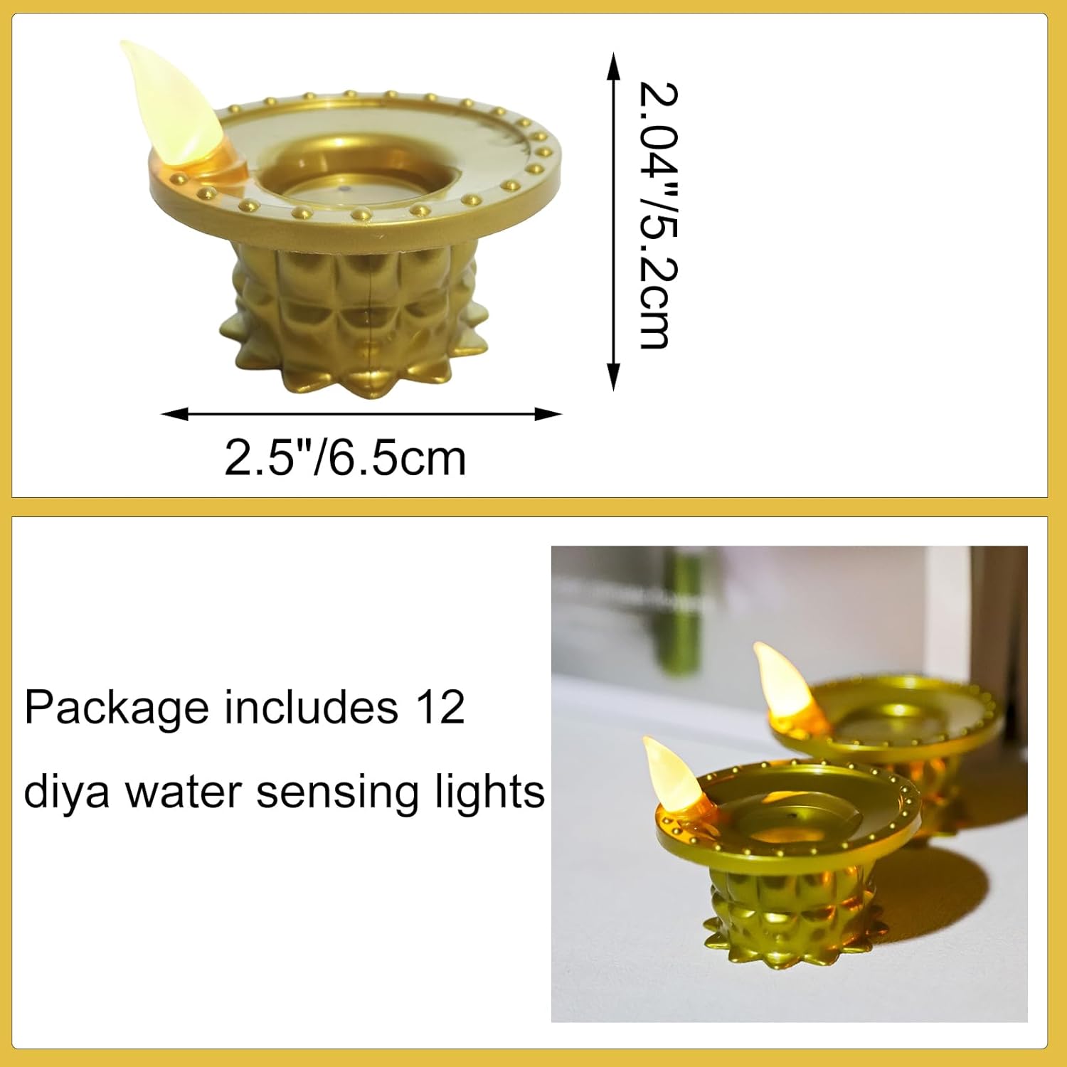 12 Pcs Diwali Diyas Lamp Decorations, Diwali Gold Led Water Sense Lights, Waterproof Flameless Lotus Tea Lights,Oil Lamps For Centerpieces Indian Temples Pooja Housewarming Return Gift(A)