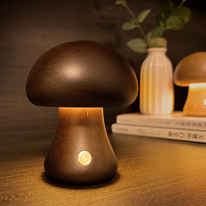 Rustic Wooden Mushroom Night Lamp