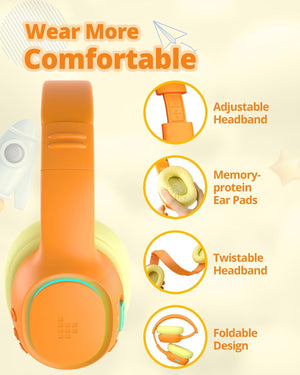 Tronsmart Kh03 Kids Noise Cancelling Bluetooth Headphones, Safe Volume Control, Wireless Headphones With Light & Microphone, 70H Playtime, Built-In Audio Cable, For School/Travel/Airplane(Orange)