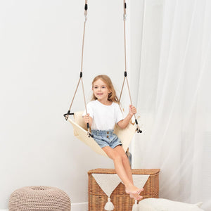 Nets Tribe Toddler Swing Chair, Large Size Rope Swing Seat For Children And Adult With Backrest Cushion, Doorway Swing For Kids Indoor Outdoor，Little Tikes Swing Set For Backyard Home (Beige White)