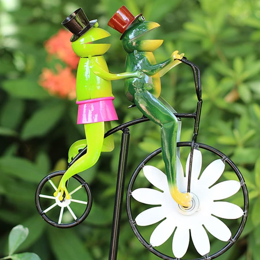 Vintage Bicycle Metal Wind Spinner- Metal Funny Frog Riding Vintage Bicycle Wind Sculptures, Cute Animal Kinetic Spinners Metal Pinwheel, Garden Sculptures For Yard And Garden Decor(A-Frog)