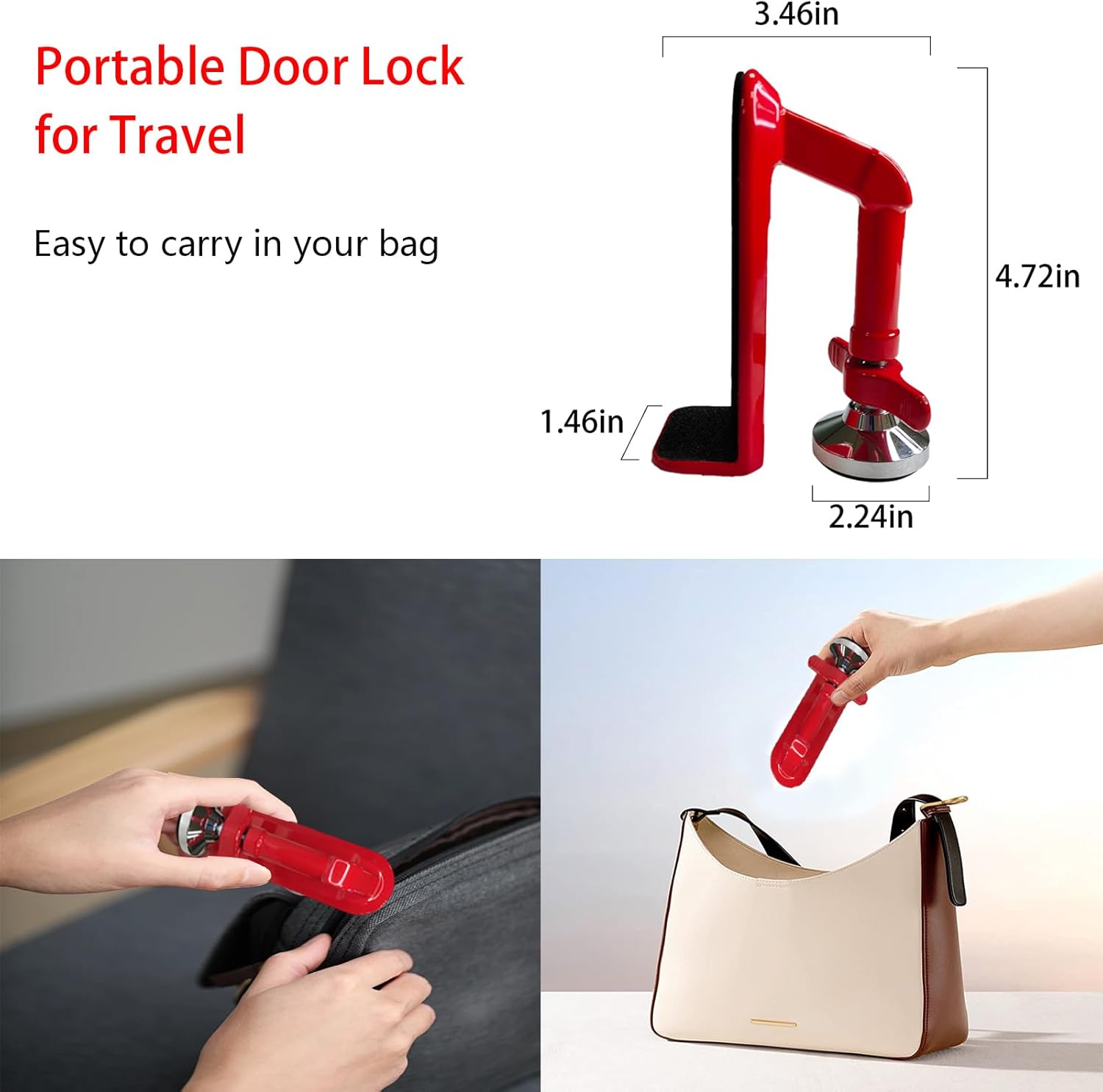 Door Stoppers Security - Portable Door Lock For Travel Anti Theft Door Blocker, Hotel Room Apartment Safety - No Drill Garage Door Brace Devices For Women, Children - Sleep With Peace Of Mind