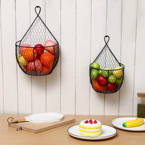 Erytlly Metal Fruit And Vegetable Storage Hanging Basket Wall Mounted, For Kitchen Black Wire Baskets For Flowers, Fruits And Veggies, - Set Of 2