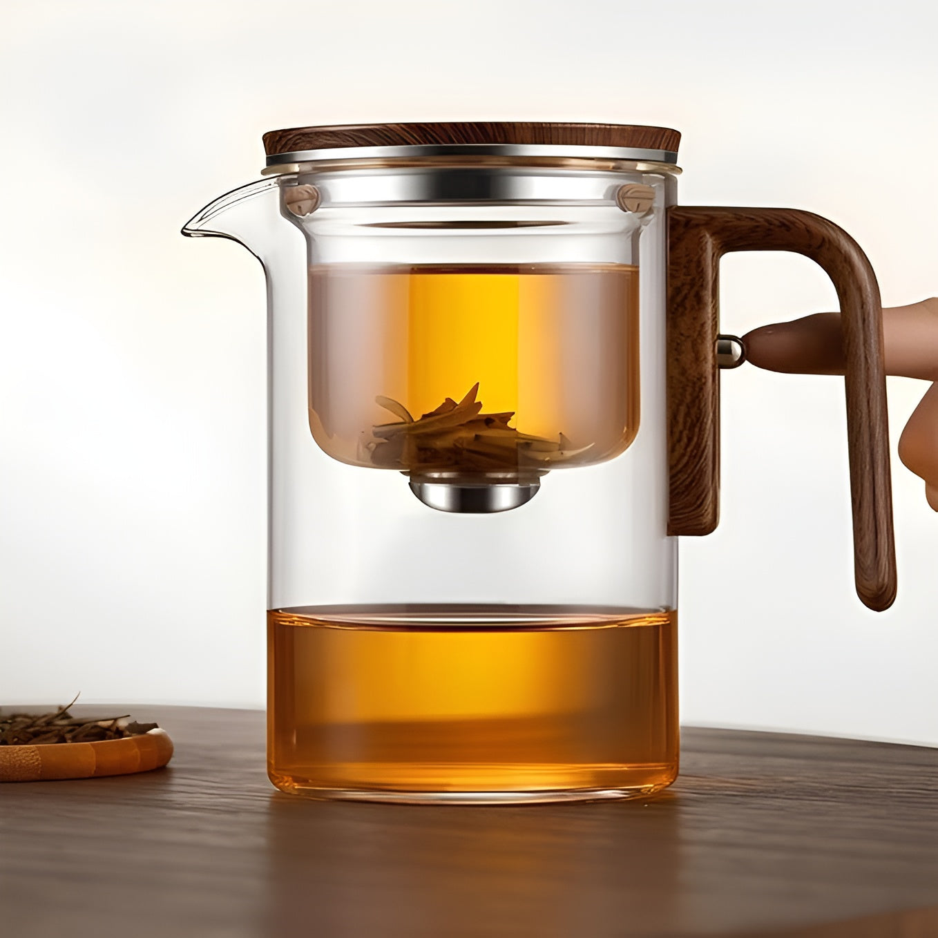 Glass Teapot With Wooden Handle