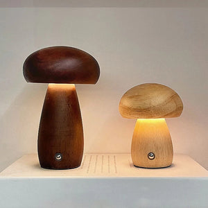 Rustic Wooden Mushroom Night Lamp