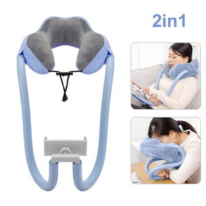 2-In-1 U-Shaped Neck Pillow With Tablet And Phone Holder