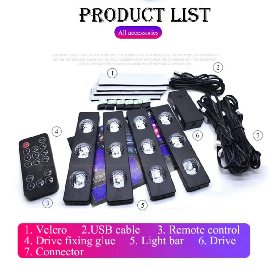 Car Interior Ambient Lights(Contains 4 light bars)