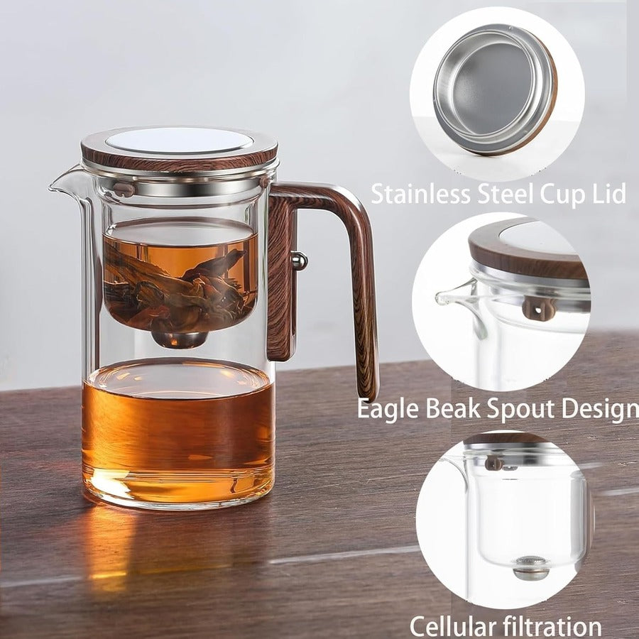 Glass Tea Brewer with Filter - Borosilicate Glass - Wooden Handle - 520ml - 720ml 15152381559110-1