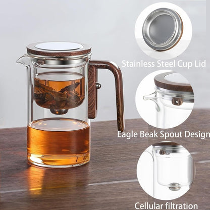 Glass Tea Brewer with Filter - Borosilicate Glass - Wooden Handle - 520ml - 720ml 15152381559110-1