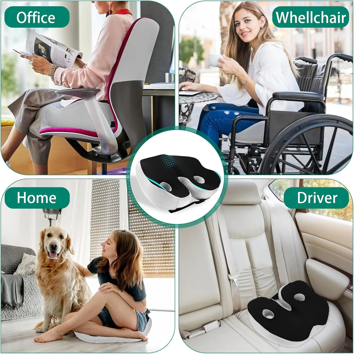SitSmart Adjustable Memory Foam Seat Cushion - Tailbone Relief & Posture Support for Office, Car, and Dining Chairs 9919564972353-1
