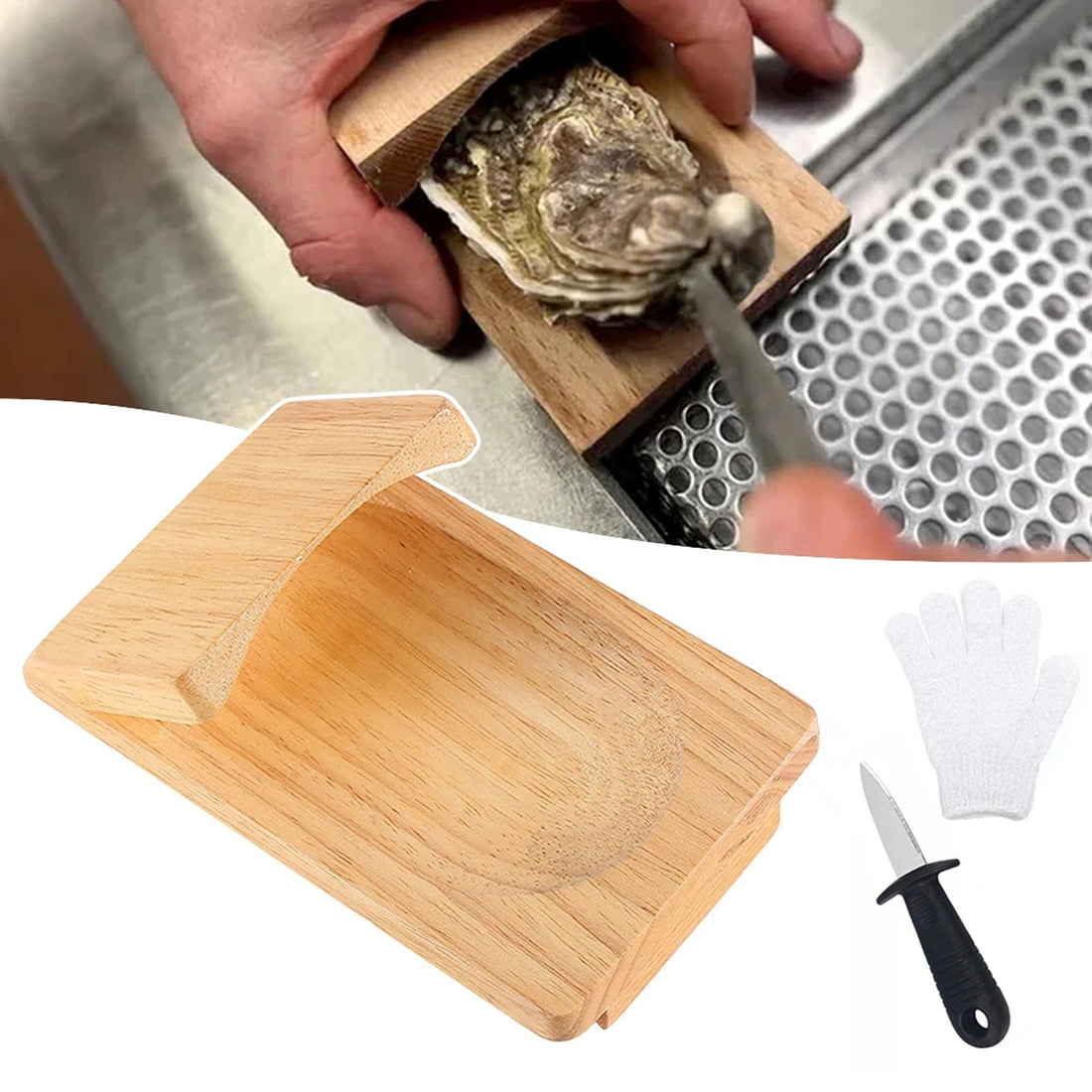 Premium Wood Handle Oyster Shell Opener Clamp 15772003762521-1