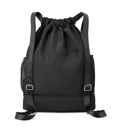 Waterproof Sports Drawstring Backpack Large Capacity Shoe Compartment Black 8512795148590-1