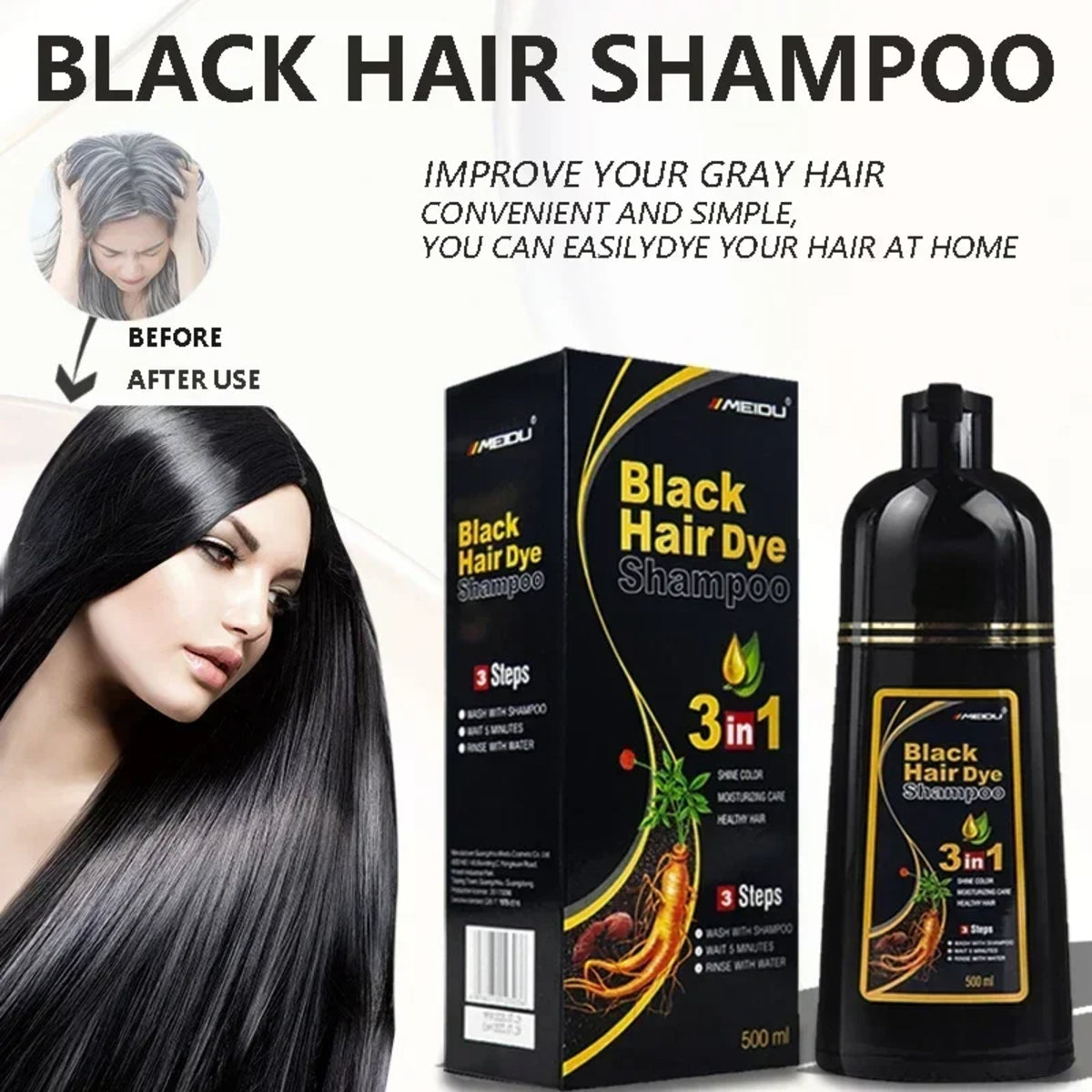 500ml Hair Dye for Dark Hair - Covers Gray, Easy, Nourishing, Long-Lasting 1005008209691281-Black
