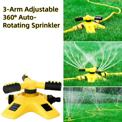 3-Arm Adjustable 360 Rotating Lawn Sprinkler for Gardens -AutoRotating Sprinkler System